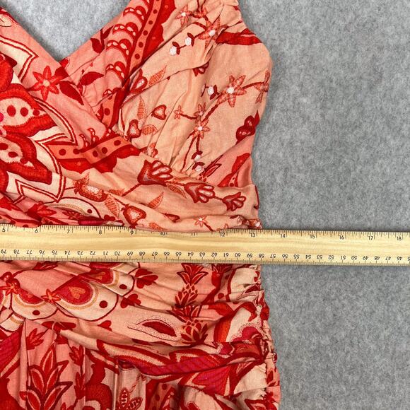 Farm Rio Jaipur Red Crossed Over Linen Blend Maxi Dress Size XS - Picture 15 of 16